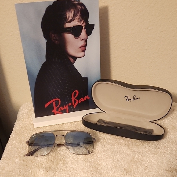 Ray-Ban Silver Gun Metal Frame Sunglasses with Blue Lenses